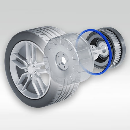 Illustration of the individual parts of an in-wheel motor highlighting the seal by Freudenberg Sealing Technologies