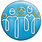 Diversity & Inclusion Blue symbol with white icons that symbolize people