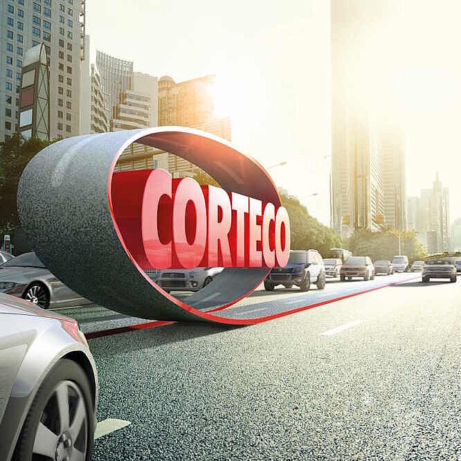 Toledo Driveline mit großem 3D Corteco-Logo von Freudenberg Sealing Technologies