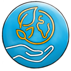 Sustainability &
Social Commitment Blue background with white icons that symbolize a hand and a globe