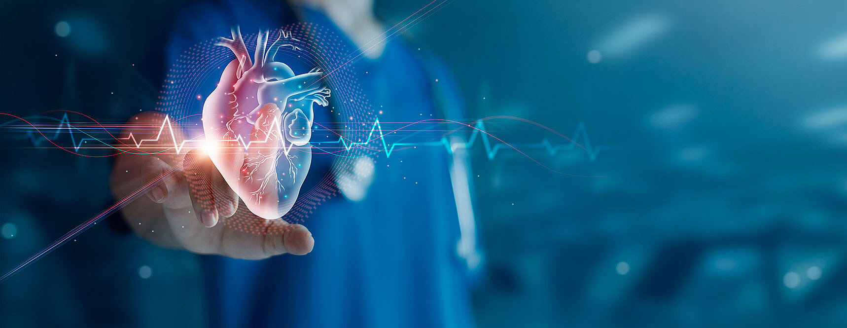 Cardiologist doctor examine patient heart functions and blood vessel on virtual interface