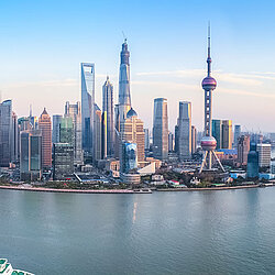 Photo showing the skyline of Shanghai, China