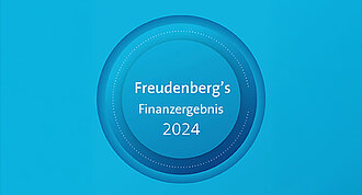 Blaue runde Grafik, in dessen Mitte in weiß "Freudenberg's Finanzergebnis 2024" steht